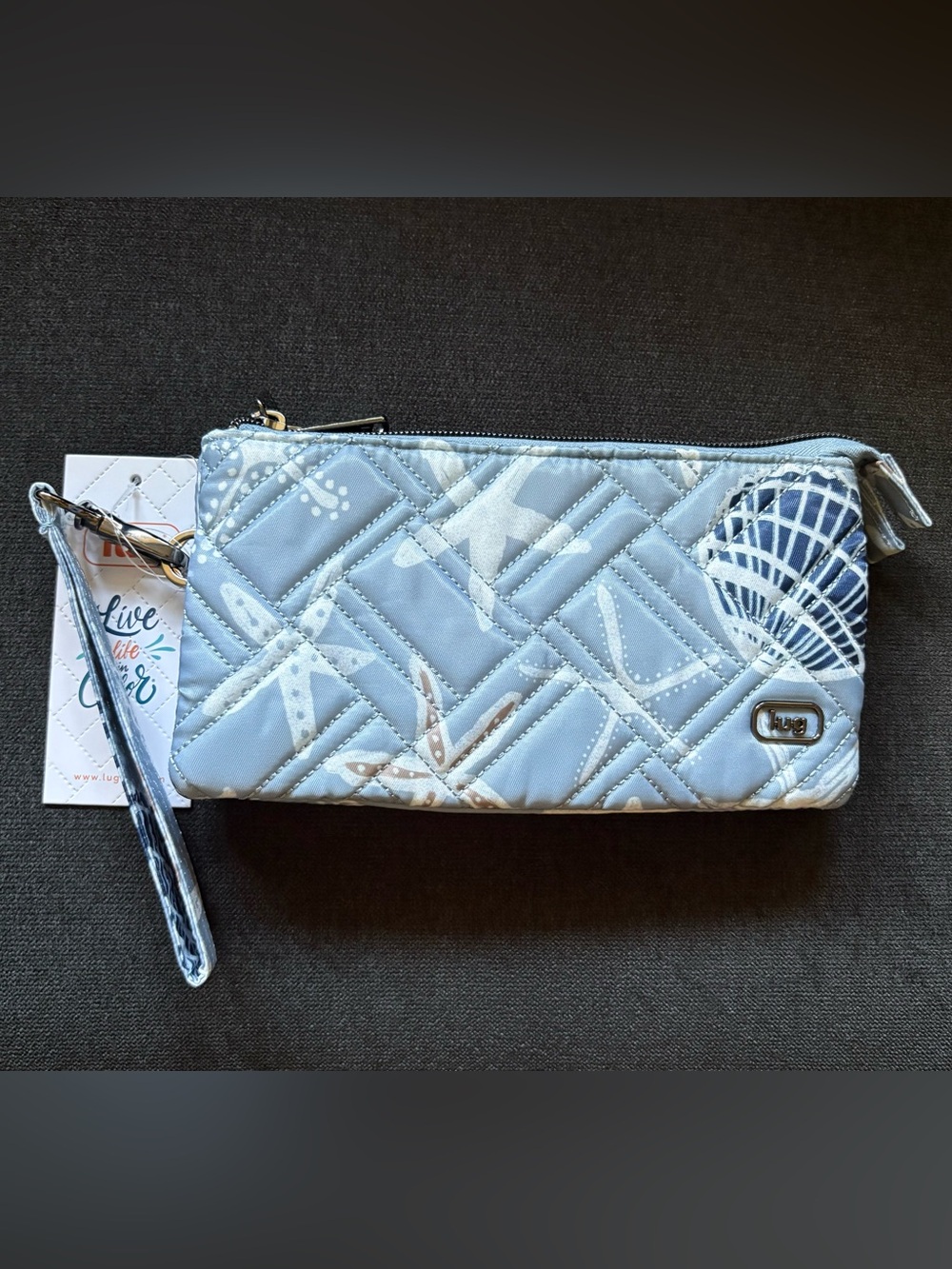 Lug Frolic RFID Wristlet Wallet Pouch Bag – Seashore Blue Interior: Beach Shells
